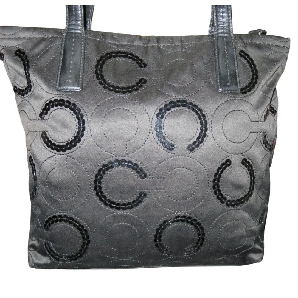 Coach 2013 Signature C Sequin Canvas Embellished Tote Bag in  classic black